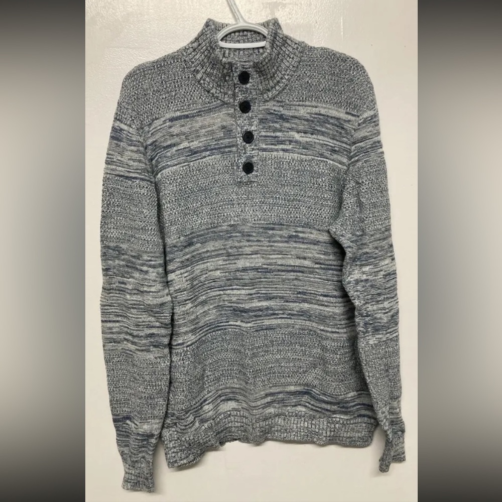 New! Flag & Anthem Mens Sweater Pullover Henley Blue Navy Medium Midweight Shirt